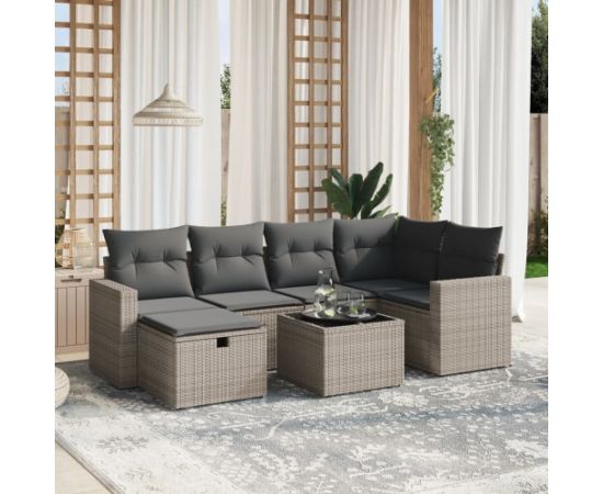 vidaXL 7-częściowy zestaw wypoczynkowy do ogrodu, z poduszkami, szary Dārza mēbeļu komplekti