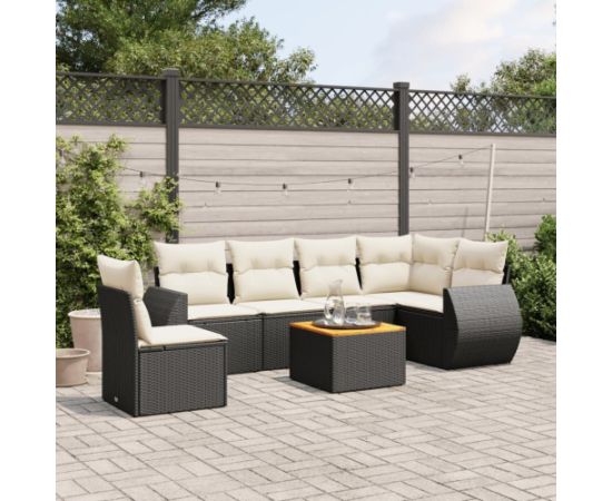 vidaXL 7-częściowy zestaw wypoczynkowy do ogrodu, z poduszkami, czarny Dārza mēbeļu komplekti