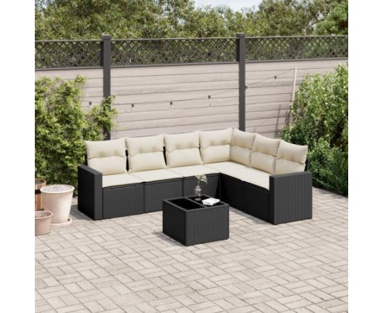 vidaXL 7-częściowy zestaw wypoczynkowy do ogrodu, z poduszkami, czarny Dārza mēbeļu komplekti