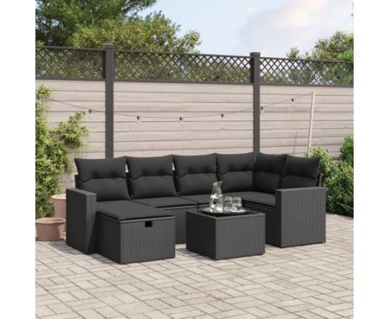 vidaXL 7-częściowy zestaw wypoczynkowy do ogrodu, z poduszkami, czarny Dārza mēbeļu komplekti