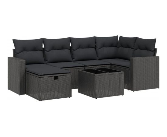 vidaXL 7-częściowy zestaw wypoczynkowy do ogrodu, z poduszkami, czarny Dārza mēbeļu komplekti