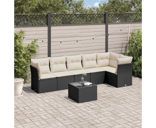 vidaXL 7-częściowy zestaw wypoczynkowy do ogrodu, z poduszkami, czarny Dārza mēbeļu komplekti