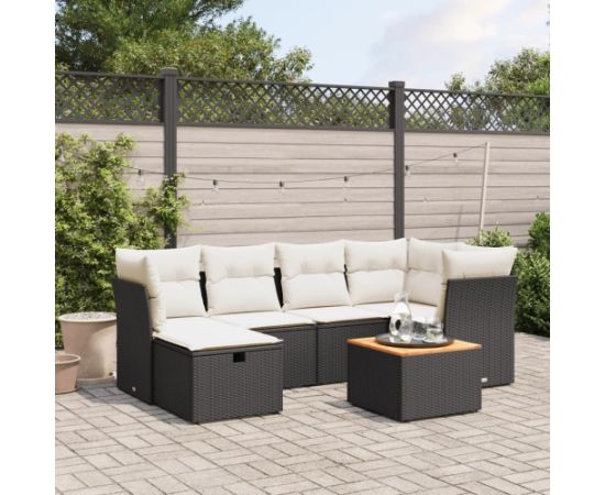 vidaXL 7-częściowy zestaw wypoczynkowy do ogrodu, z poduszkami, czarny Dārza mēbeļu komplekti