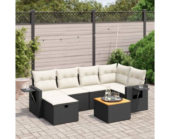 vidaXL 7-częściowy zestaw wypoczynkowy do ogrodu, z poduszkami, czarny Dārza mēbeļu komplekti