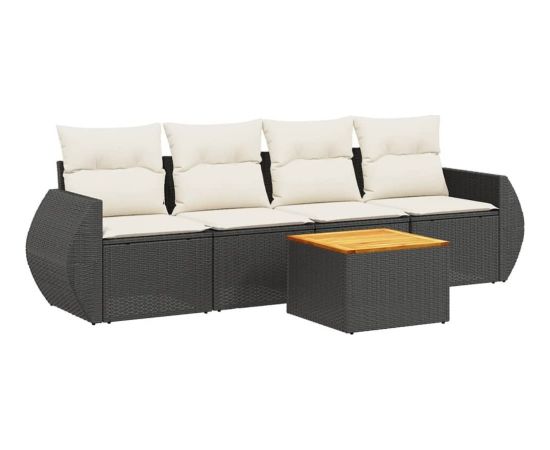 vidaXL 5-częściowy zestaw wypoczynkowy do ogrodu, poduszki, czarny rattan PE Dārza mēbeļu komplekti