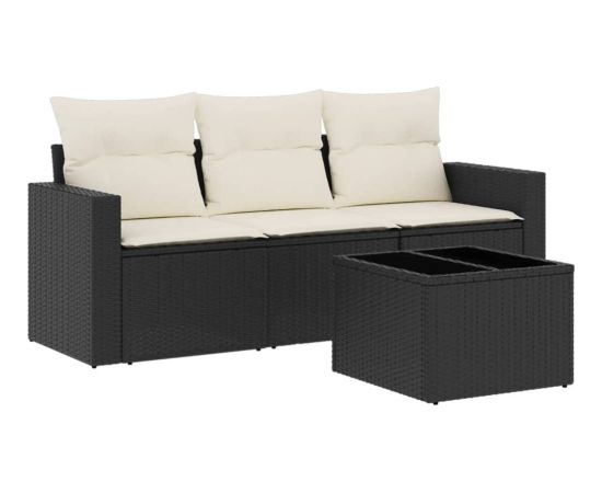 vidaXL 4-częściowy zestaw wypoczynkowy do ogrodu, poduszki, czarny rattan PE Dārza mēbeļu komplekti