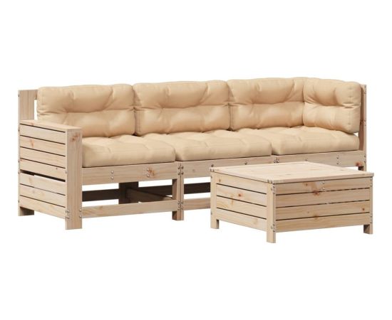 vidaXL 4-częściowy zestaw mebli ogrodowych z poduszkami, lite drewno sosnowe Dārza mēbeļu komplekti