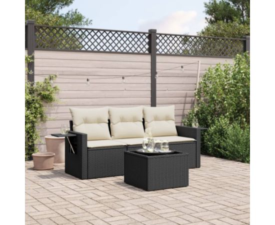 vidaXL 4-częściowy zestaw wypoczynkowy do ogrodu, poduszki, czarny rattan PE Dārza mēbeļu komplekti