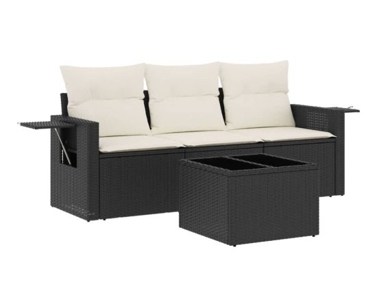 vidaXL 4-częściowy zestaw wypoczynkowy do ogrodu, poduszki, czarny rattan PE Dārza mēbeļu komplekti