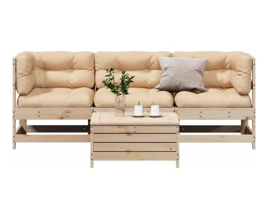 vidaXL 4-częściowy zestaw mebli ogrodowych z poduszkami, lite drewno sosnowe Dārza mēbeļu komplekti