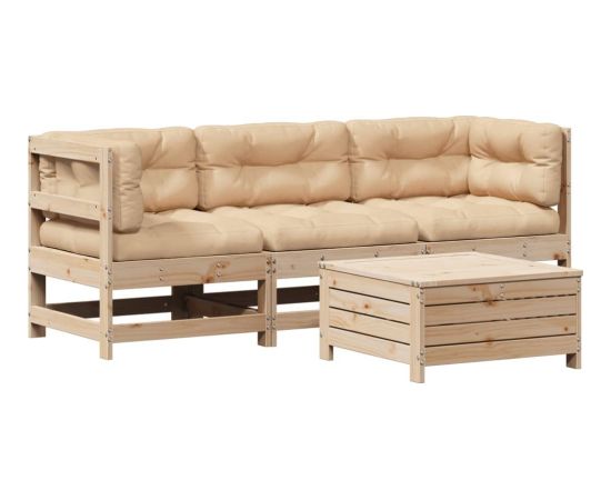 vidaXL 4-częściowy zestaw mebli ogrodowych z poduszkami, lite drewno sosnowe Dārza mēbeļu komplekti