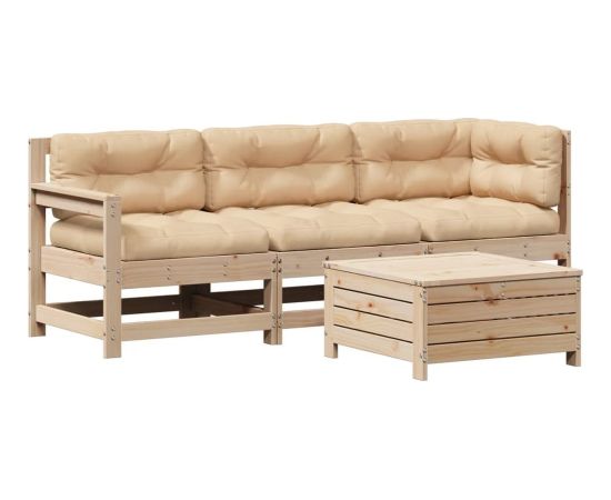 vidaXL 4-częściowy zestaw mebli ogrodowych z poduszkami, lite drewno sosnowe Dārza mēbeļu komplekti