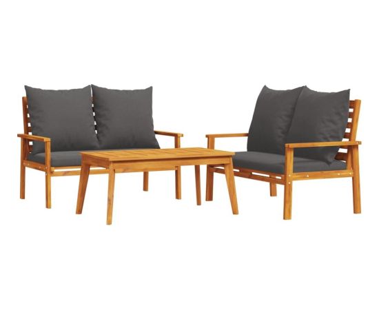 vidaXL 3-częściowy zestaw wypoczynkowy do ogrodu, poduszki, drewno akacjowe Dārza mēbeļu komplekti