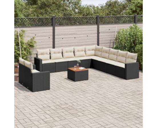 vidaXL 12-częściowy zestaw mebli do ogrodu, z poduszkami, czarny, polirattan Dārza mēbeļu komplekti