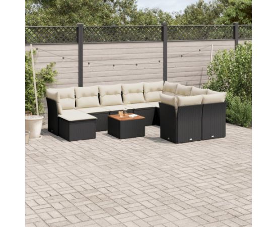 vidaXL 11-częściowy zestaw wypoczynkowy do ogrodu, poduszki czarny rattan PE Dārza mēbeļu komplekti