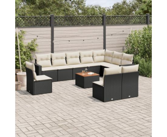 vidaXL 11-częściowy zestaw wypoczynkowy do ogrodu, poduszki czarny rattan PE Dārza mēbeļu komplekti