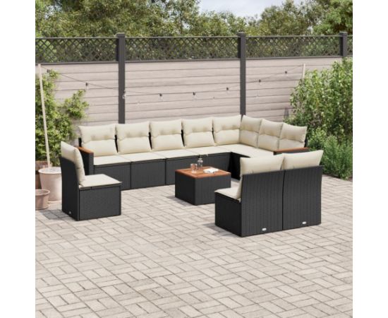 vidaXL 11-częściowy zestaw wypoczynkowy do ogrodu, poduszki czarny rattan PE Dārza mēbeļu komplekti