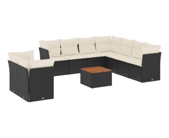 vidaXL 11-częściowy zestaw wypoczynkowy do ogrodu, poduszki czarny rattan PE Dārza mēbeļu komplekti