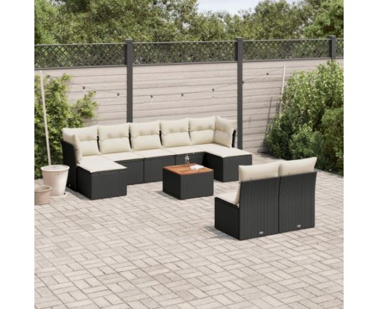 vidaXL 10-częściowy zestaw wypoczynkowy do ogrodu, z poduszkami, czarny Dārza mēbeļu komplekti