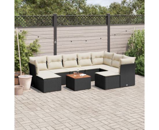 vidaXL 10-częściowy zestaw wypoczynkowy do ogrodu, z poduszkami, czarny Dārza mēbeļu komplekti