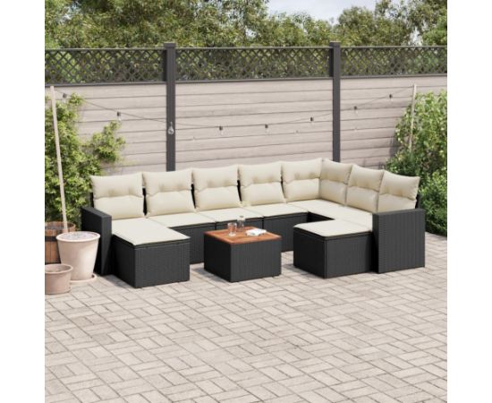 vidaXL 10-częściowy zestaw wypoczynkowy do ogrodu, z poduszkami, czarny Dārza mēbeļu komplekti