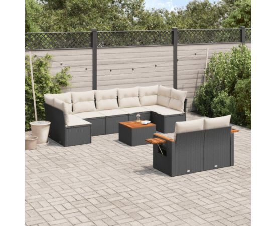 vidaXL 10-częściowy zestaw wypoczynkowy do ogrodu, poduszki czarny rattan PE Dārza mēbeļu komplekti