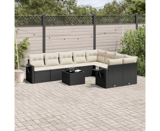 vidaXL 10-częściowy zestaw wypoczynkowy do ogrodu, poduszki czarny rattan PE Dārza mēbeļu komplekti