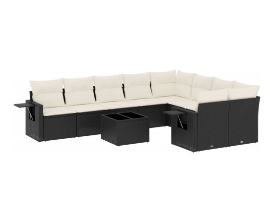 vidaXL 10-częściowy zestaw wypoczynkowy do ogrodu, poduszki czarny rattan PE Dārza mēbeļu komplekti