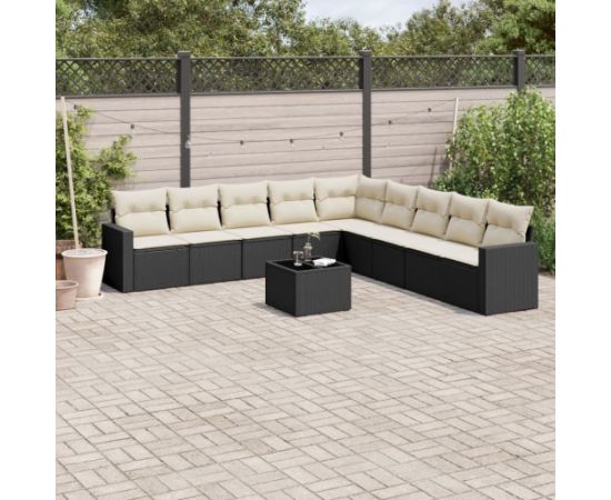 vidaXL 10-częściowy zestaw wypoczynkowy do ogrodu, poduszki czarny rattan PE Dārza mēbeļu komplekti