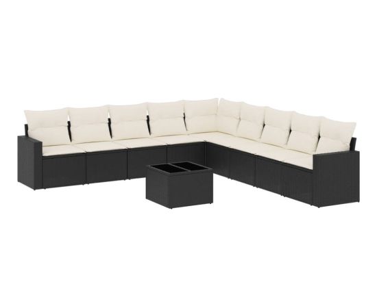 vidaXL 10-częściowy zestaw wypoczynkowy do ogrodu, poduszki czarny rattan PE Dārza mēbeļu komplekti