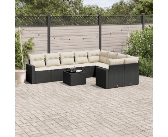 vidaXL 10-częściowy zestaw wypoczynkowy do ogrodu, poduszki czarny rattan PE Dārza mēbeļu komplekti