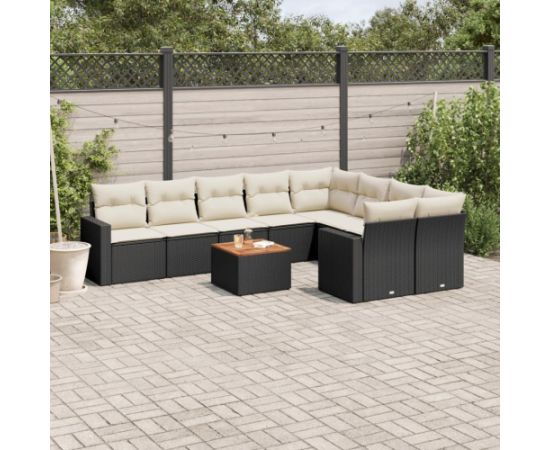 vidaXL 10-częściowy zestaw wypoczynkowy do ogrodu, poduszki czarny rattan PE Dārza mēbeļu komplekti