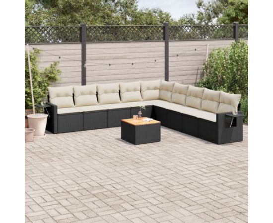 vidaXL 10-częściowy zestaw wypoczynkowy do ogrodu, poduszki czarny rattan PE Dārza mēbeļu komplekti