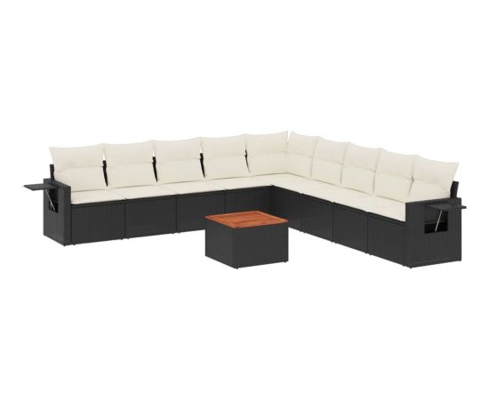 vidaXL 10-częściowy zestaw wypoczynkowy do ogrodu, poduszki czarny rattan PE Dārza mēbeļu komplekti