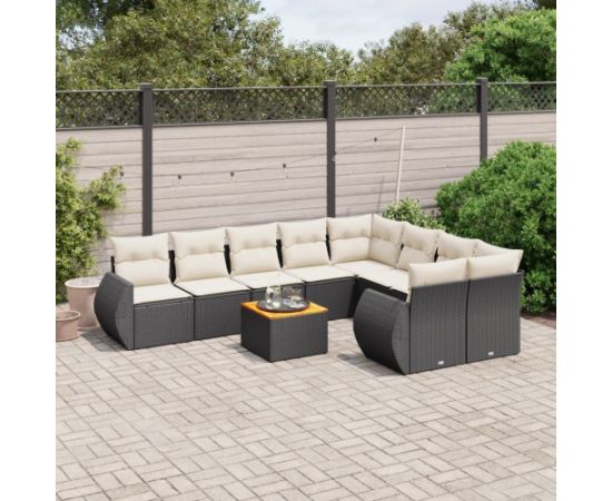 vidaXL 10-częściowy zestaw wypoczynkowy do ogrodu, poduszki czarny rattan PE Dārza mēbeļu komplekti