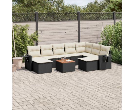 vidaXL 10-częściowy zestaw wypoczynkowy do ogrodu, poduszki czarny rattan PE Dārza mēbeļu komplekti