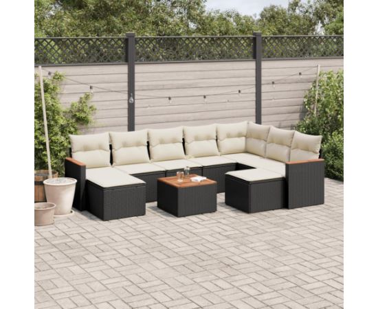 vidaXL 10-częściowy zestaw wypoczynkowy do ogrodu, poduszki czarny rattan PE Dārza mēbeļu komplekti