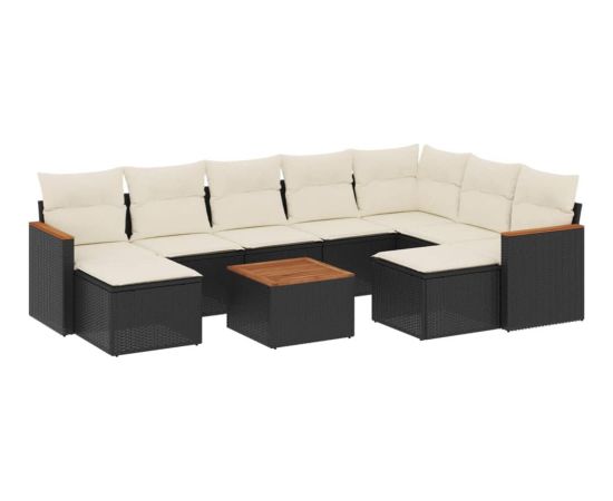 vidaXL 10-częściowy zestaw wypoczynkowy do ogrodu, poduszki czarny rattan PE Dārza mēbeļu komplekti