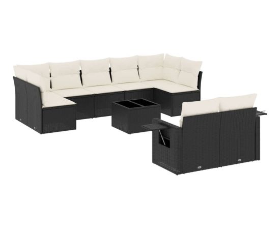 vidaXL 10-częściowy zestaw wypoczynkowy do ogrodu, poduszki czarny rattan PE Dārza mēbeļu komplekti