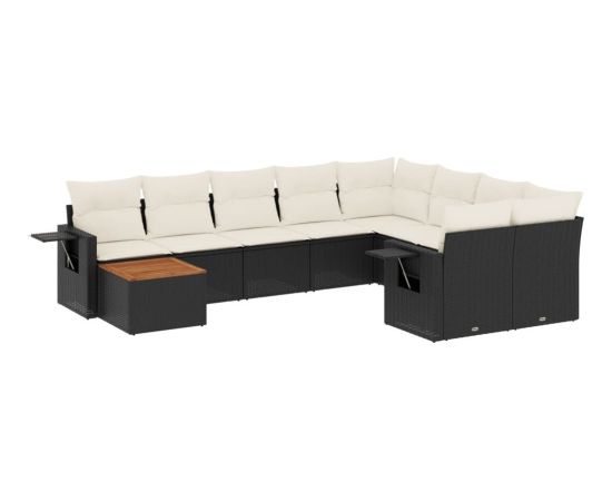 vidaXL 10-częściowy zestaw wypoczynkowy do ogrodu, poduszki czarny rattan PE Dārza mēbeļu komplekti