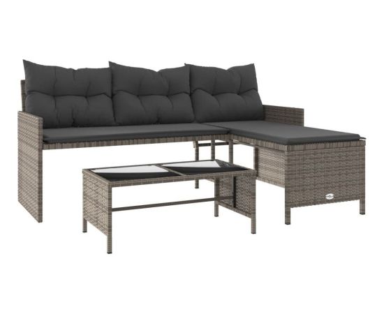 vidaXL Narożnik ogrodowy z poduszkami i stolikiem, rattan PE, szary Dārza mēbeļu komplekti