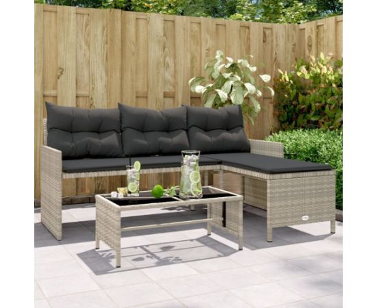 vidaXL Narożnik ogrodowy z poduszkami i stolikiem, rattan PE, szary Dārza mēbeļu komplekti