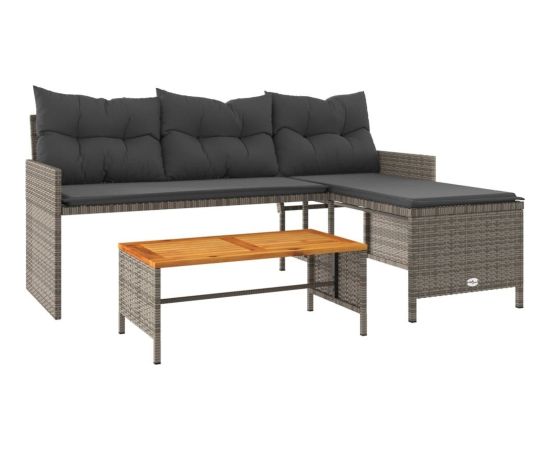 vidaXL Narożnik ogrodowy z poduszkami i stolikiem, rattan PE, szary Dārza mēbeļu komplekti