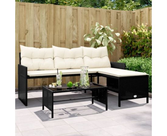 vidaXL Narożnik ogrodowy z poduszkami i stolikiem, rattan PE, czarny Dārza mēbeļu komplekti