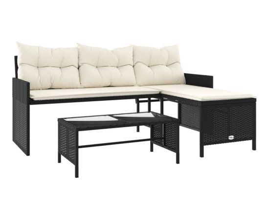 vidaXL Narożnik ogrodowy z poduszkami i stolikiem, rattan PE, czarny Dārza mēbeļu komplekti