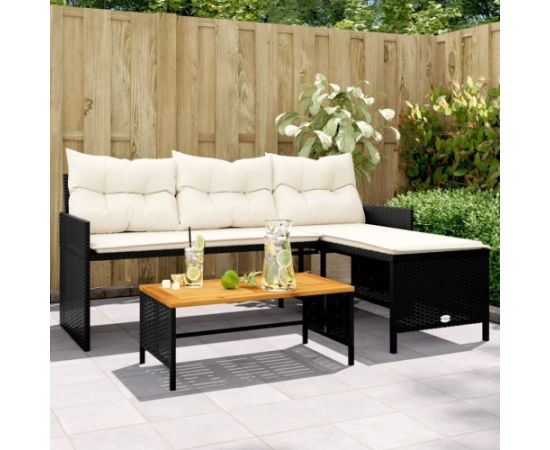 vidaXL Narożnik ogrodowy z poduszkami i stolikiem, rattan PE, czarny Dārza mēbeļu komplekti