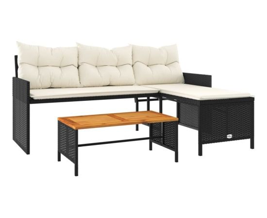 vidaXL Narożnik ogrodowy z poduszkami i stolikiem, rattan PE, czarny Dārza mēbeļu komplekti