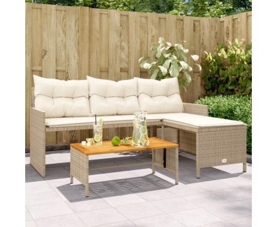 vidaXL Narożnik ogrodowy z poduszkami i stolikiem, rattan PE, beżowy Dārza mēbeļu komplekti