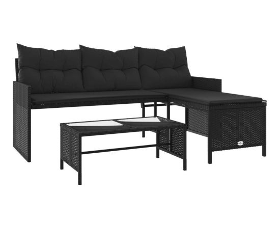 vidaXL Narożnik ogrodowy z poduszkami i stolikiem, rattan PE, czarny Dārza mēbeļu komplekti