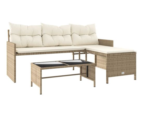 vidaXL Narożnik ogrodowy z poduszkami i stolikiem, rattan PE, beżowy Dārza mēbeļu komplekti